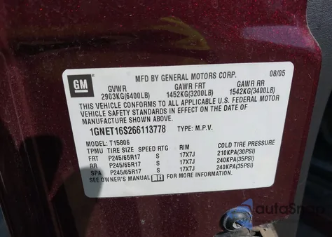 2006 Chevrolet Trailblazer Ext Lt from USA, damaged, VIN 1GNET16S266113778